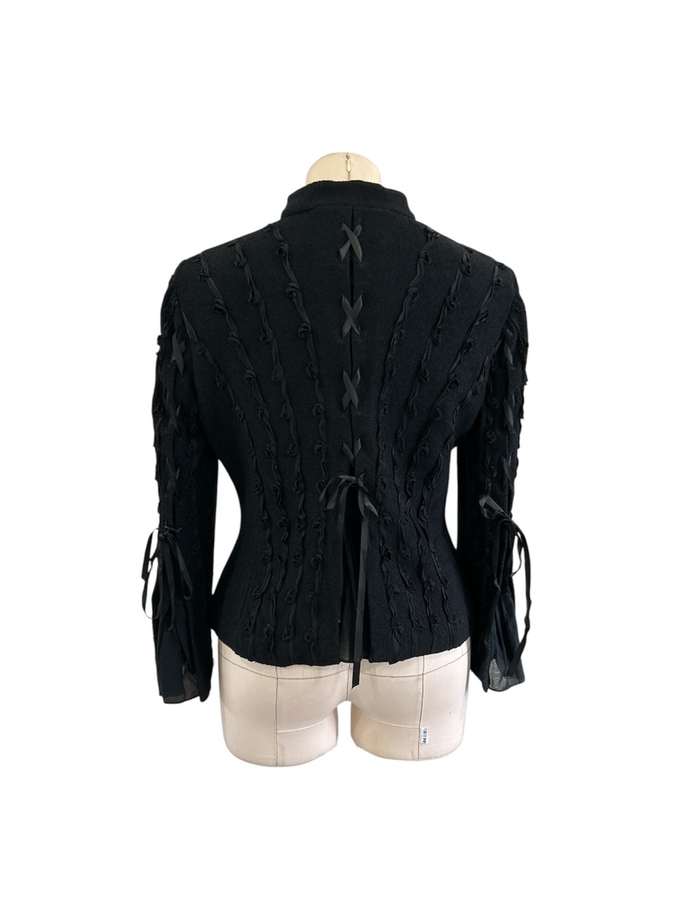 St. John Couture lace up ribbon fashion fit jacket black Size 10 - Picture 1 of 12